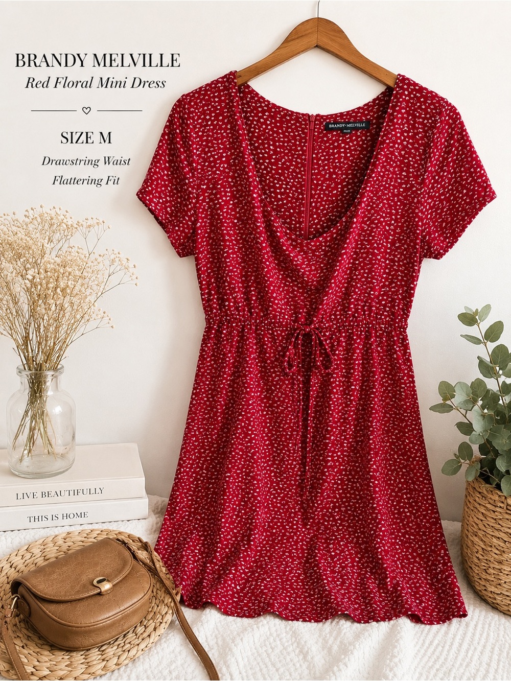 Brandy Melville Red Mini Dress with White Floral Print
